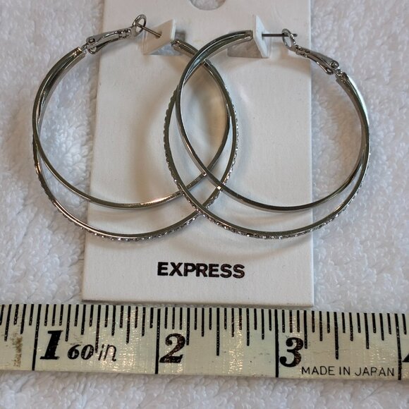NWT Express Dual Hoop Silver Earrings Jewelry - Picture 6 of 7